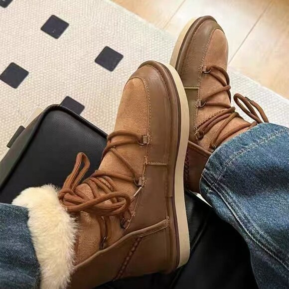 Ugg Australia Women Lodge Leather Sheepskin Lace UpBoots Shoes Sz 7 - Picture 4 of 8